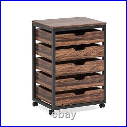 Tribesigns 5 Drawer Chest Wood Storage Dresser Cabinet with Wheels Industrial