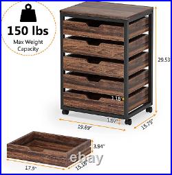 Tribesigns 5 Drawer Chest, Wood Storage Dresser Cabinet with Wheels, Industrial