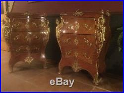 Two Bombay Chests Of Drawers French Commodes & Brass Ormolu Marble Tops