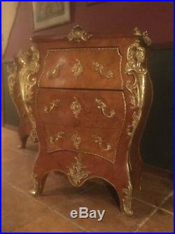 Two Bombay Chests Of Drawers French Commodes & Brass Ormolu Marble Tops