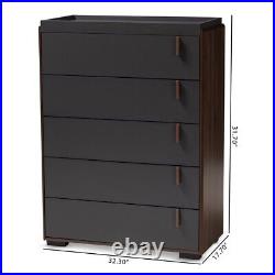 Two-Tone Gray and Walnut 6-Drawer Dresser / 5-Drawer Chest / 1-Drawer Nightstand
