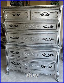 VTG Bassett 6 Drawer French Provincial Chest Dresser Finished in Aged Silver