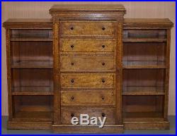 Very Rare Satinwood & Burr Walnut Victorian Wellington Chest Of Drawers Bookcase