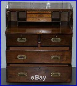 Victorian Military Campaign Chest Of Drawers Built In Secrataire Drop Front Desk