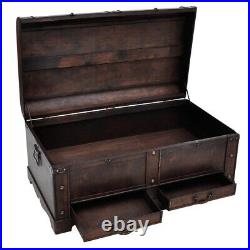 VidaXL Treasure Chest Wood Brown Drawer Storage Vintage Coffee Furniture Home