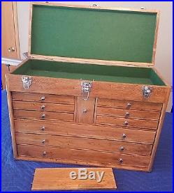 Vintage 10 Drawer Oak Wood Machinist Artist Tool Box Chest