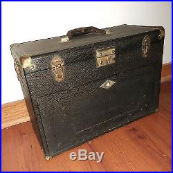 Vintage 1940's H. Gerstner & Sons Machinist 7 Drawer Tool Box Chest Wood Leather