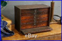 Vintage 5 Drawer Wood Machinist Tool Box Chest Brass Corners Jewelry box watches