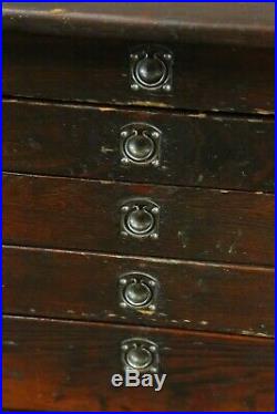Vintage 5 Drawer Wood Machinist Tool Box Chest Brass Corners Jewelry box watches