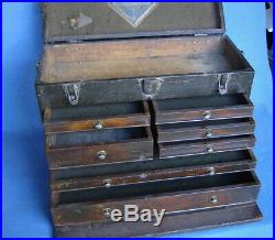 Vintage 7 Drawer Machinist Chestmechanic Tool Boxantique Wood Toolbox
