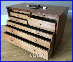 Vintage 8 Drawer Tool Box Engineers Watchmaker Lockable Wooden Chest / Cabinet