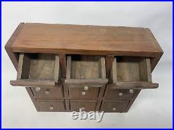 Vintage 9 Drawer Wood Spice Box Cabinet Apothecary Cupboard Chest Countertop