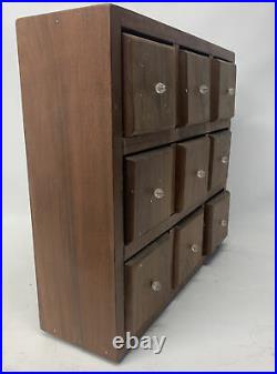 Vintage 9 Drawer Wood Spice Box Cabinet Apothecary Cupboard Chest Countertop