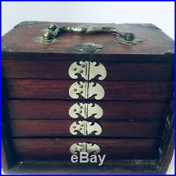 Vintage (Antique) Chinese Mahjong Set 5 Drawer Wood Storage Chest Complete