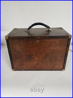 Vintage Antique Machinist WOOD BOX Tool CHEST CASE 7 Drawers With Key