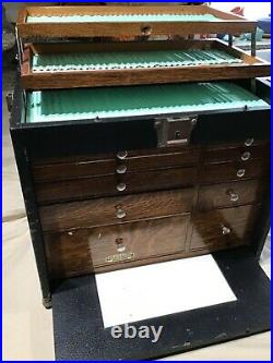 Vintage Antique Machinist WOOD BOX Tool CHEST CASE w Drawers GERSTNER & SONS USA