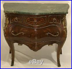 Vintage Antique Style Louis XV Bombay Chest of Drawers Dresser Marble Top Inlaid