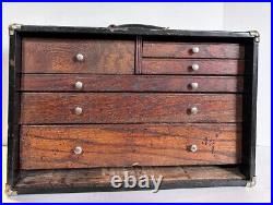 Vintage Antique Wood And Metal 6 Drawer Machinist Chest Clock Watch Repair