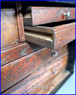 Vintage Antique Wood And Metal 6 Drawer Machinist Chest Clock Watch Repair