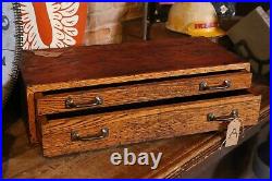 Vintage Antique Wood Tool Box Chest 2 Drawer map cabinet drafting jewelry box