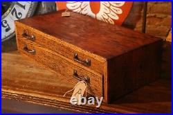 Vintage Antique Wood Tool Box Chest 2 Drawer map cabinet drafting jewelry box