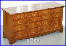 Vintage Bevan Funnell Burr Yew Wood Large Sideboard Sized Bank Chest Of Drawers