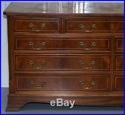 Vintage Bevan Funnell Burr Yew Wood Large Sideboard Sized Bank Chest Of Drawers
