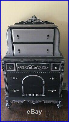Vintage Chest on Chest of Drawers Refinished Gothic Black & Grey Shabby Chic
