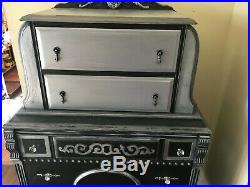 Vintage Chest on Chest of Drawers Refinished Gothic Black & Grey Shabby Chic