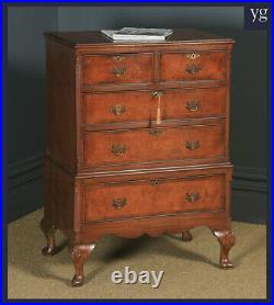 Vintage English Queen Anne Style Burr Walnut & Mahogany Tallboy Chest of Drawers
