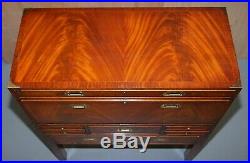 Vintage Flamed Mahogany Military Campaign Chest Of Drawers Drop Secretaire Desk