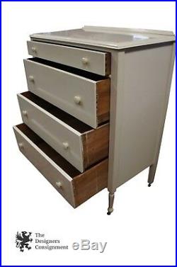 Vintage French Country Dresser 4 Drawer Chest Drawers White Shabby Wood Castors