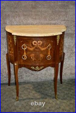 Vintage French Marble Top Inlaid Two Drawer Chest withBrass Ormolu