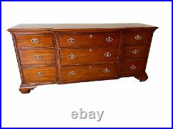 Vintage HENREDON Solid Wood Dresser, Nine Drawer Low Chest with Carved Detail