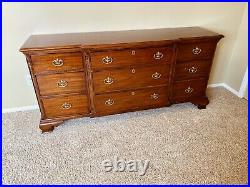Vintage HENREDON Solid Wood Dresser, Nine Drawer Low Chest with Carved Detail
