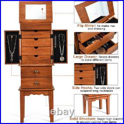 Vintage Jewelry Armoire Cabinet Chest Big Storage Box Organizer withDrawers&Mirror