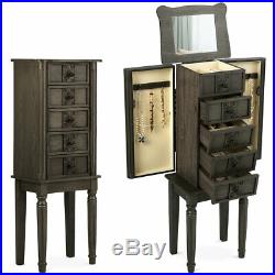 Vintage Jewelry Armoire Cabinet Chest Big Storage Box Organizer with Drawers Gray