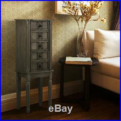 Vintage Jewelry Armoire Cabinet Chest Big Storage Box Organizer with Drawers Gray