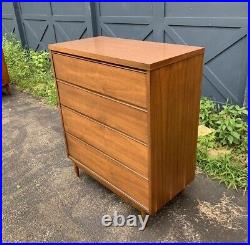 Vintage MCM Wood and Laminate Top 4 Drawer Tall Chest Bedroom Storage Dresser