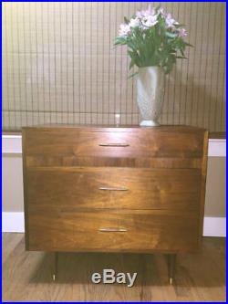 Vintage Mid Century Modern Danish Style Walnut 3 Drawer Low Chest Dresser