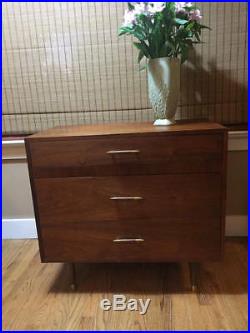 Vintage Mid Century Modern Danish Style Walnut 3 Drawer Low Chest Dresser