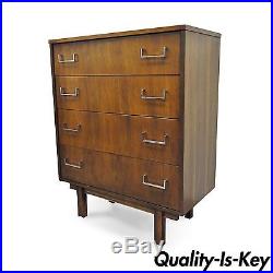 Vintage Mid Century Modern Danish Style Walnut & Chrome 4 Drawer Chest Dresser