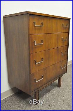 Vintage Mid Century Modern Danish Style Walnut & Chrome 4 Drawer Chest Dresser