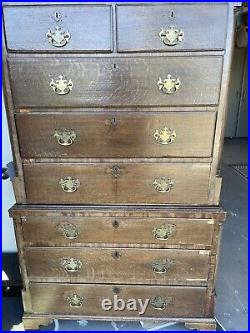 Vintage Oak 2 Over Tall Boy Dresser Chest of Drawers