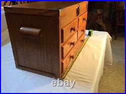 Vintage Oak Wood/Brass 5-Drawer Machinist Tool Cabinet Chest-Excellent Condition