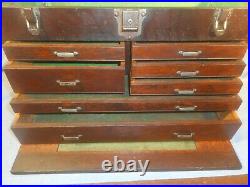 Vintage Oak Wood Machinist 7 Drawer Chest Tool Box (no key) antique estate find