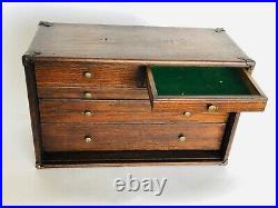 Vintage Oak Wood Machinist Pilliod Chest, Tool Box 6 Drawers Brass Trim & Nobs
