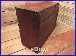 Vintage Old Antique 9 drawer Oak Wood-Brass Machinist Tool Box Chest