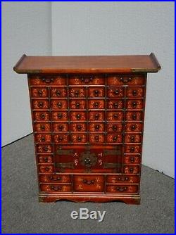 Vintage Oriental Asian Red Apothecary Cabinet Chest w 44 Drawers and Storage