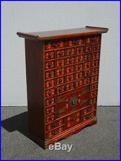 Vintage Oriental Asian Red Apothecary Cabinet Chest w 44 Drawers and Storage